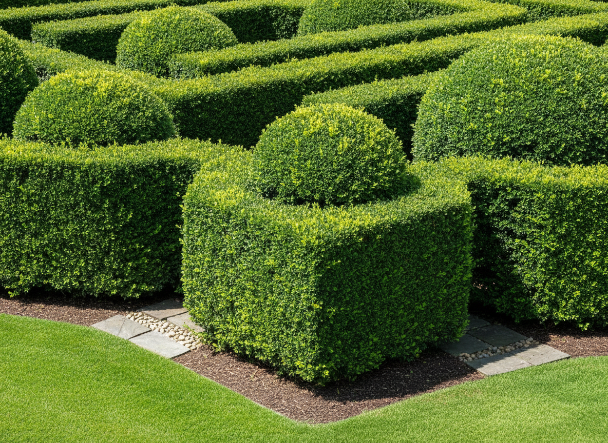 Präzise geschnittene Hecke mit klaren Linien